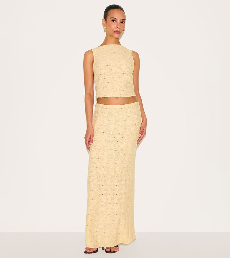 Petite Textured Low Rise Maxi Skirt