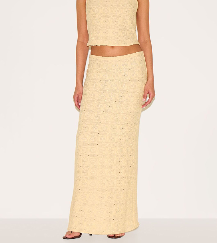 Petite Textured Low Rise Maxi Skirt