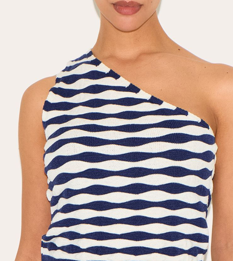 Petite One Shoulder Striped Fitted Crop Top