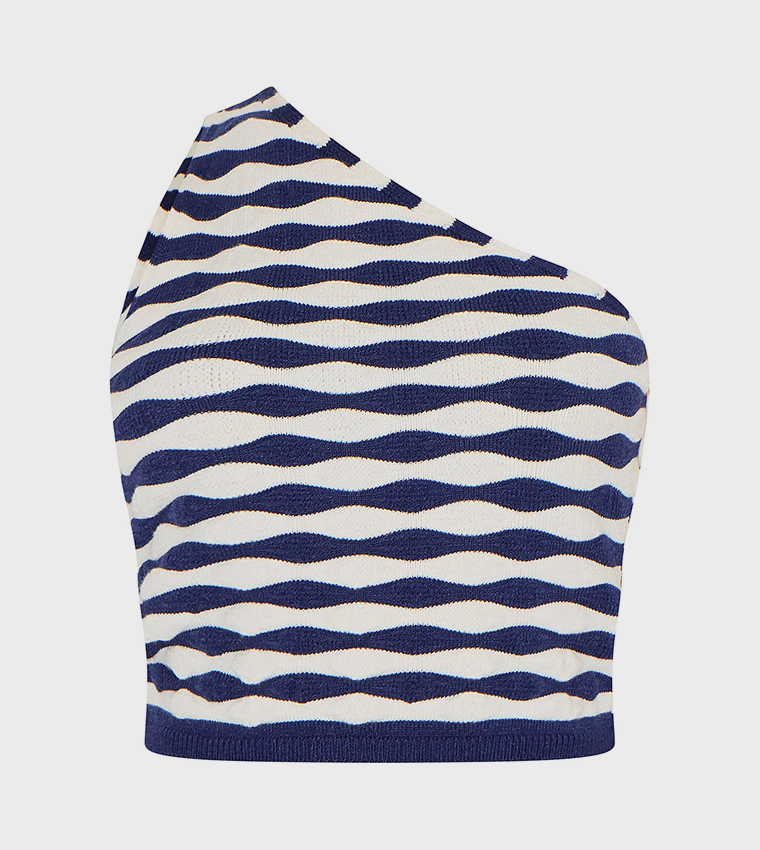 Petite One Shoulder Striped Fitted Crop Top