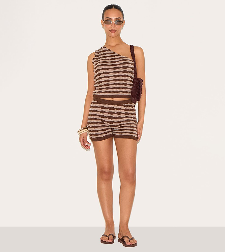 Petite One Shoulder Striped Fitted Crop Top