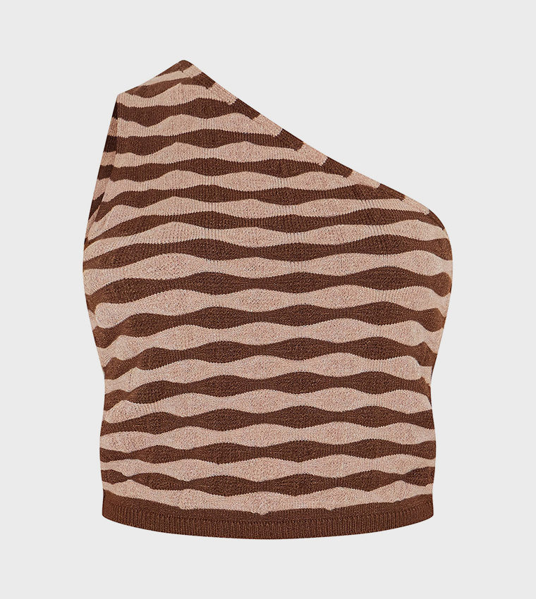 Petite One Shoulder Striped Fitted Crop Top