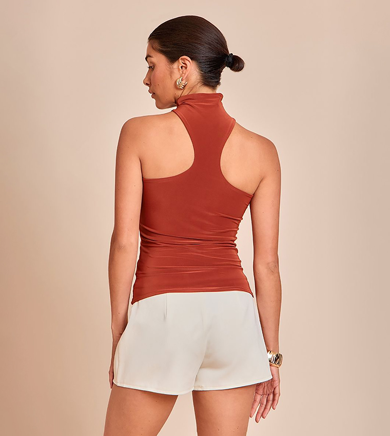 Petite Halterneck Trim Detail Long Top