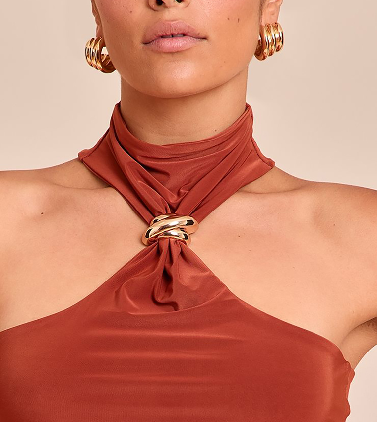 Petite Halterneck Trim Detail Long Top
