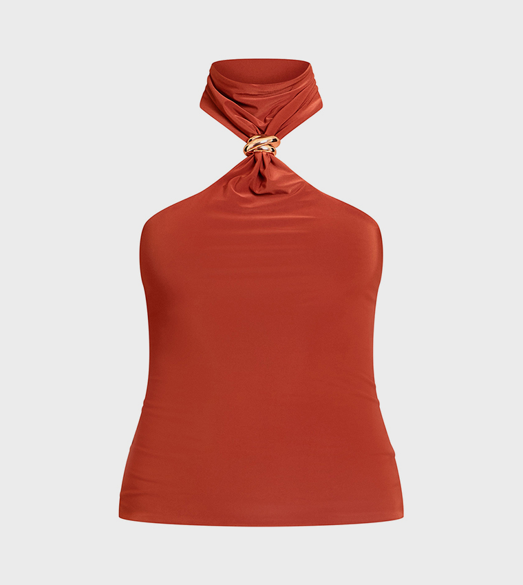 Petite Halterneck Trim Detail Long Top