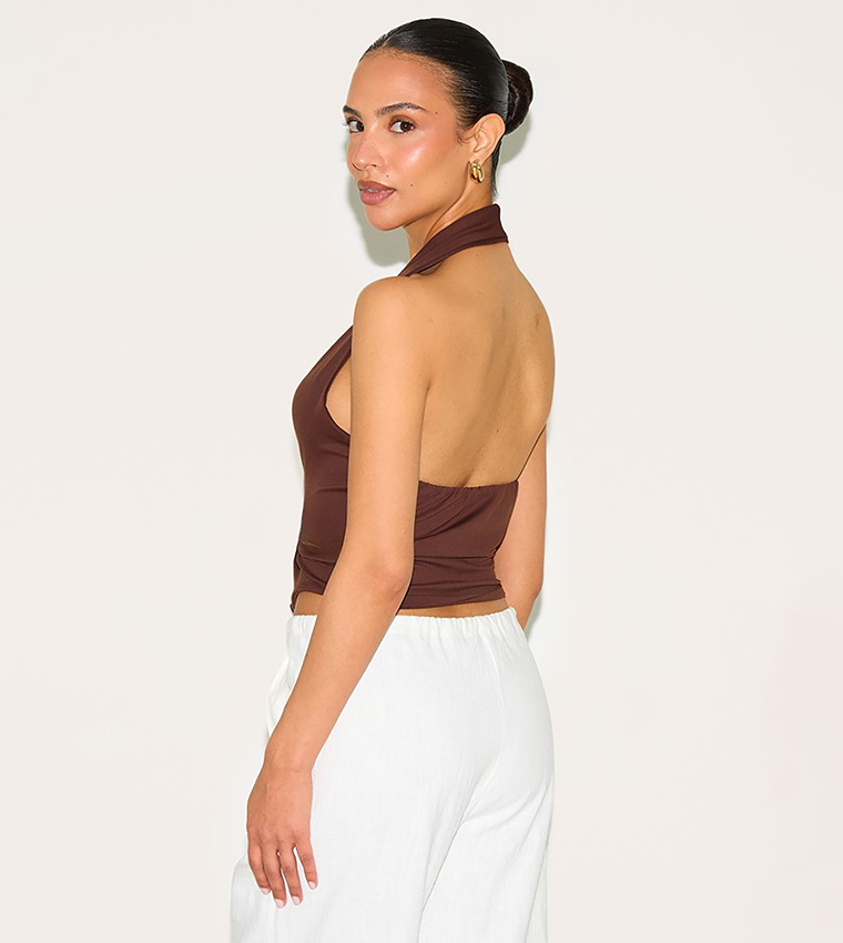 Petite Halterneck Twist Detail Crop Top