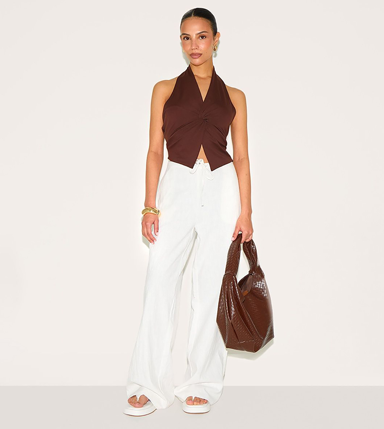 Petite Halterneck Twist Detail Crop Top