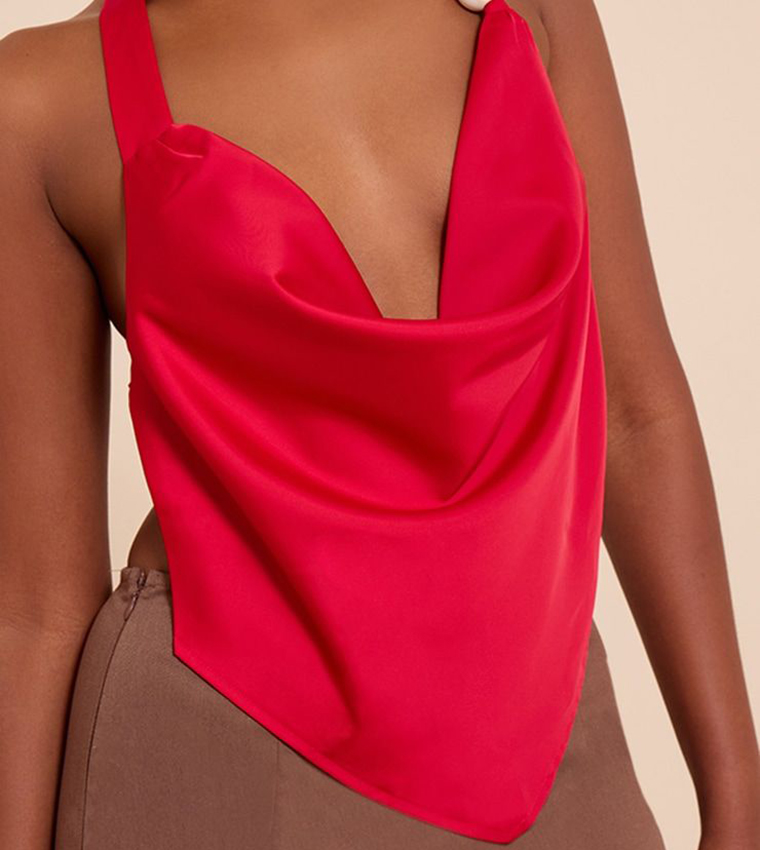 Satin Bead Detail Backless Crop Top