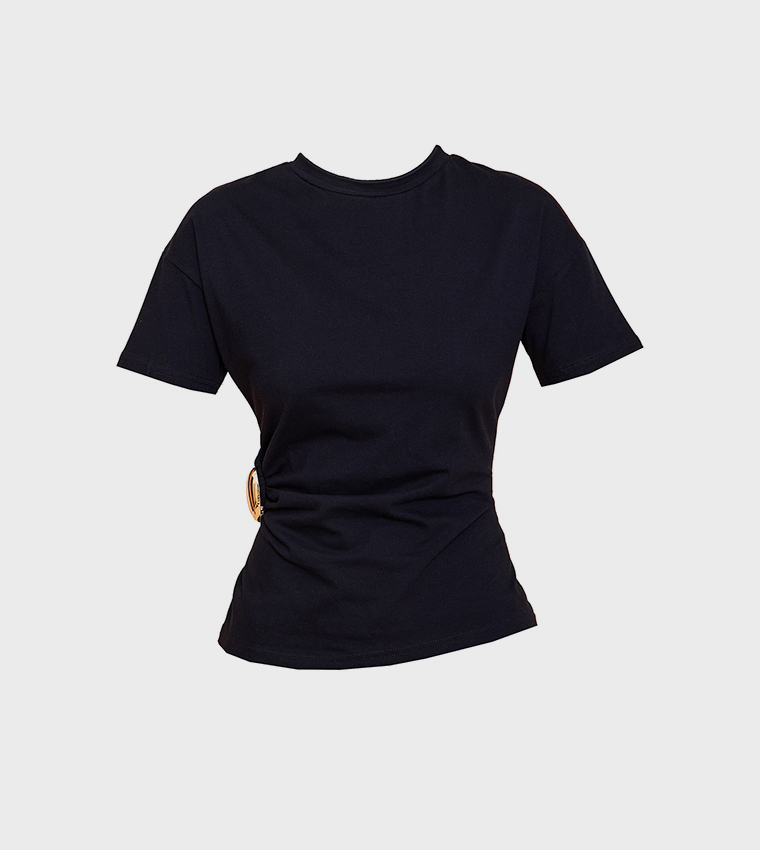 Trim Detail Asymmetric Hem T-Shirt