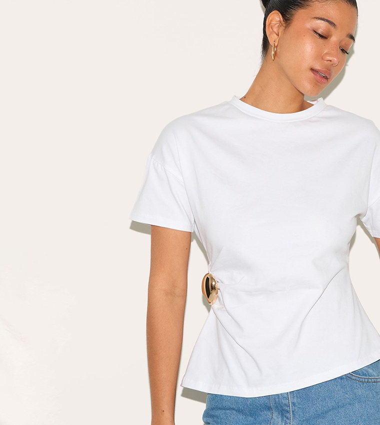 Trim Detail Asymmetric Hem T-Shirt