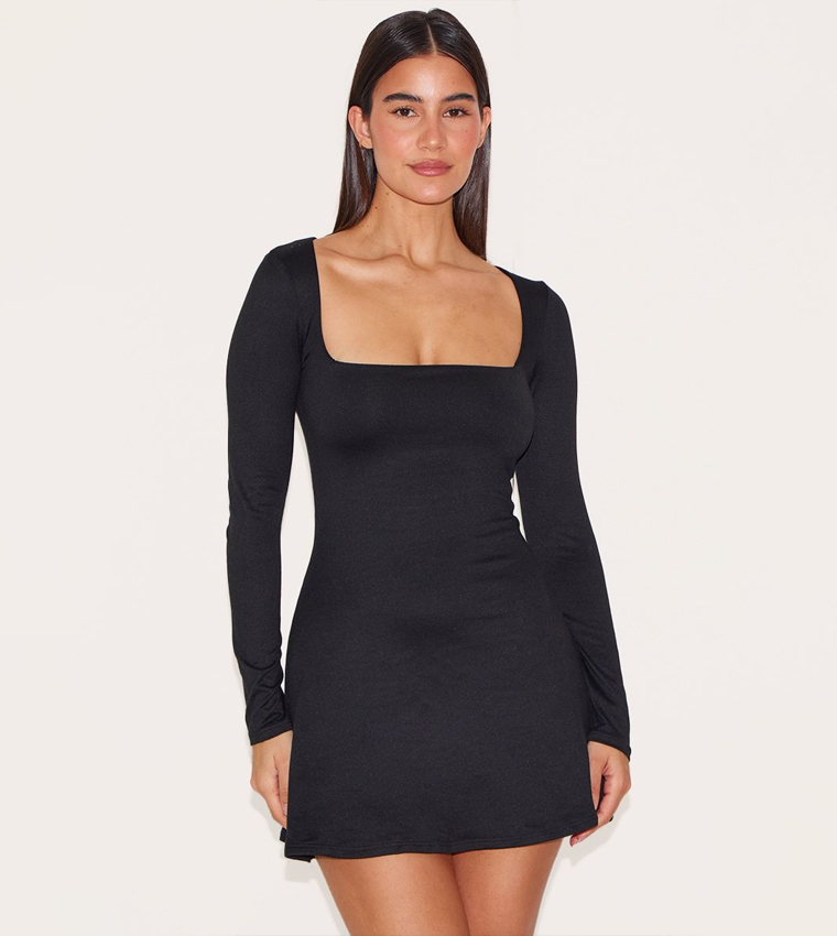 Double Contour Square Neck Bodycon Dress