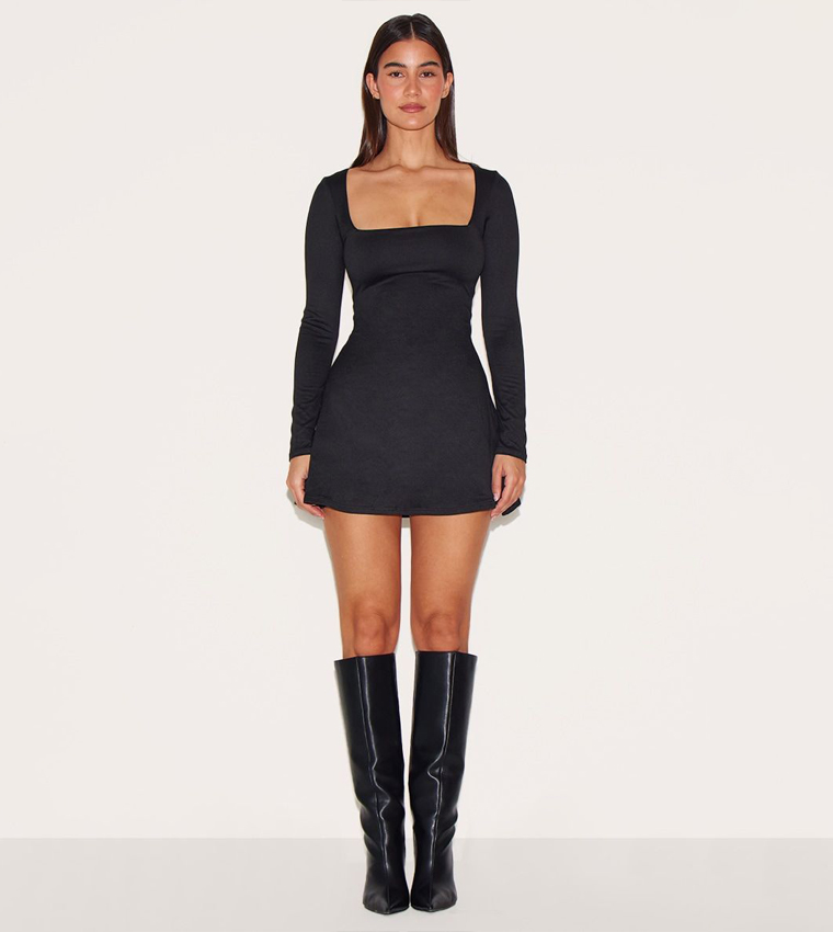 Double Contour Square Neck Bodycon Dress