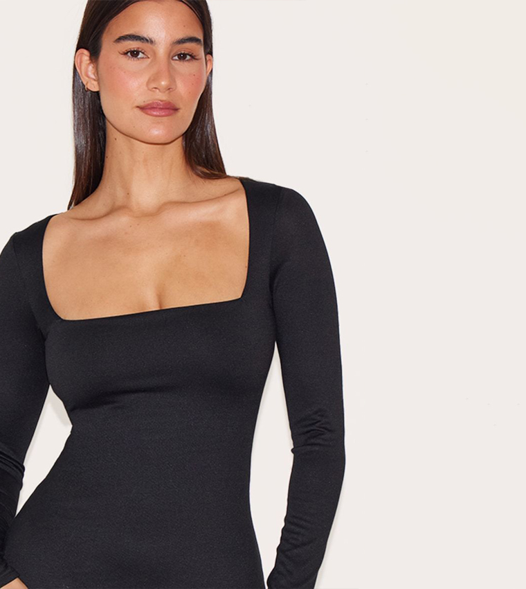 Double Contour Square Neck Bodycon Dress