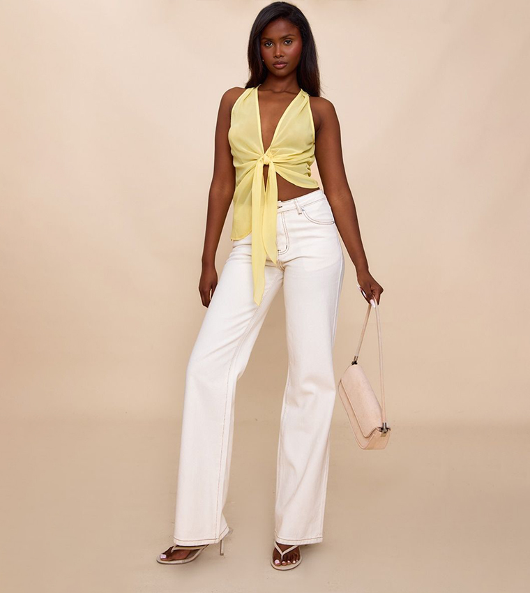 Drape Plunge Front Chiffon Crop Top