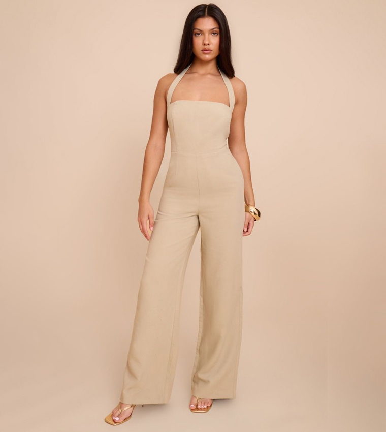 Buy PrettyLittleThing Premium Woven Halterneck Straight Leg