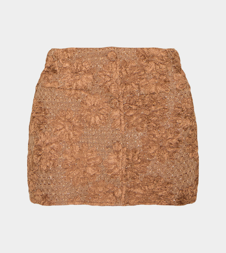 Floral Boucle Button Up Mini Skirt