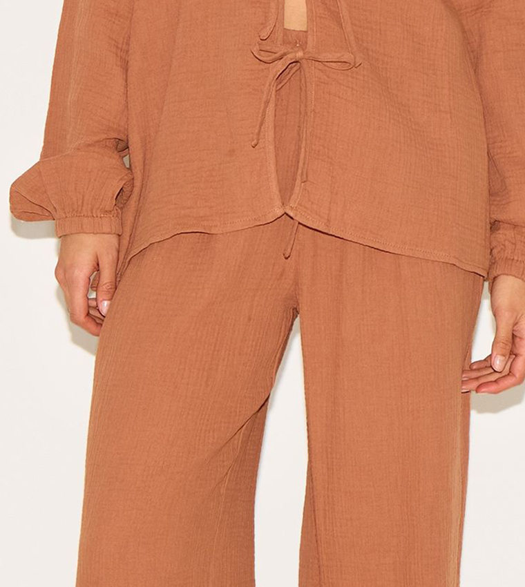 Cheesecloth Textured Wide Leg Trousers