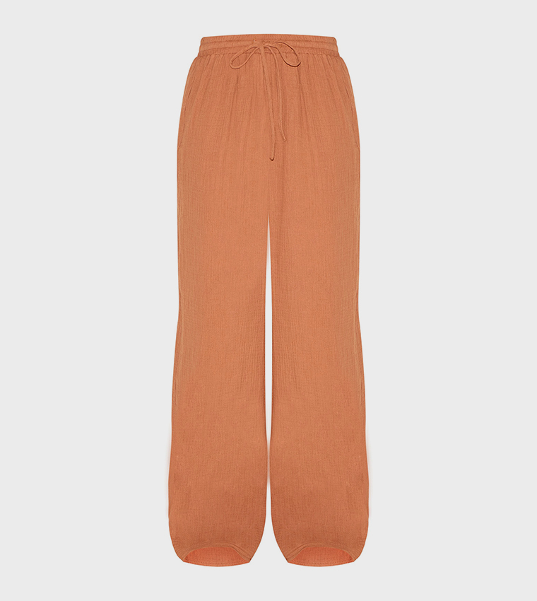 Cheesecloth Textured Wide Leg Trousers