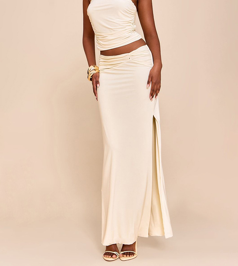 Double Layer Slinky Twist Detail Maxi Skirt