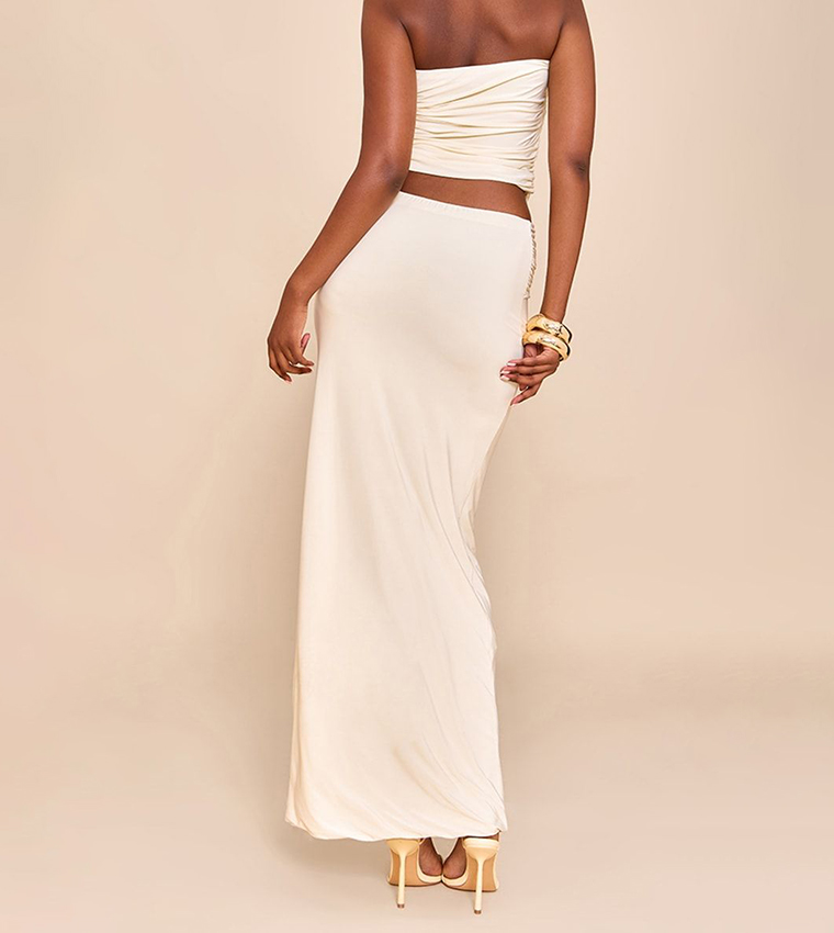 Double Layer Slinky Twist Detail Maxi Skirt