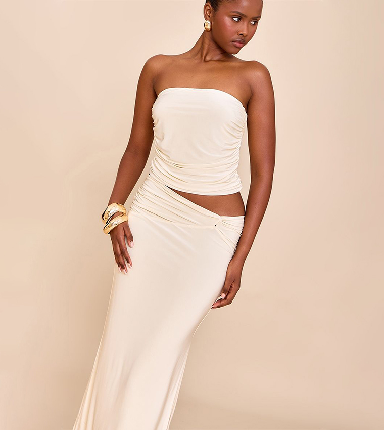 Double Layer Slinky Twist Detail Maxi Skirt