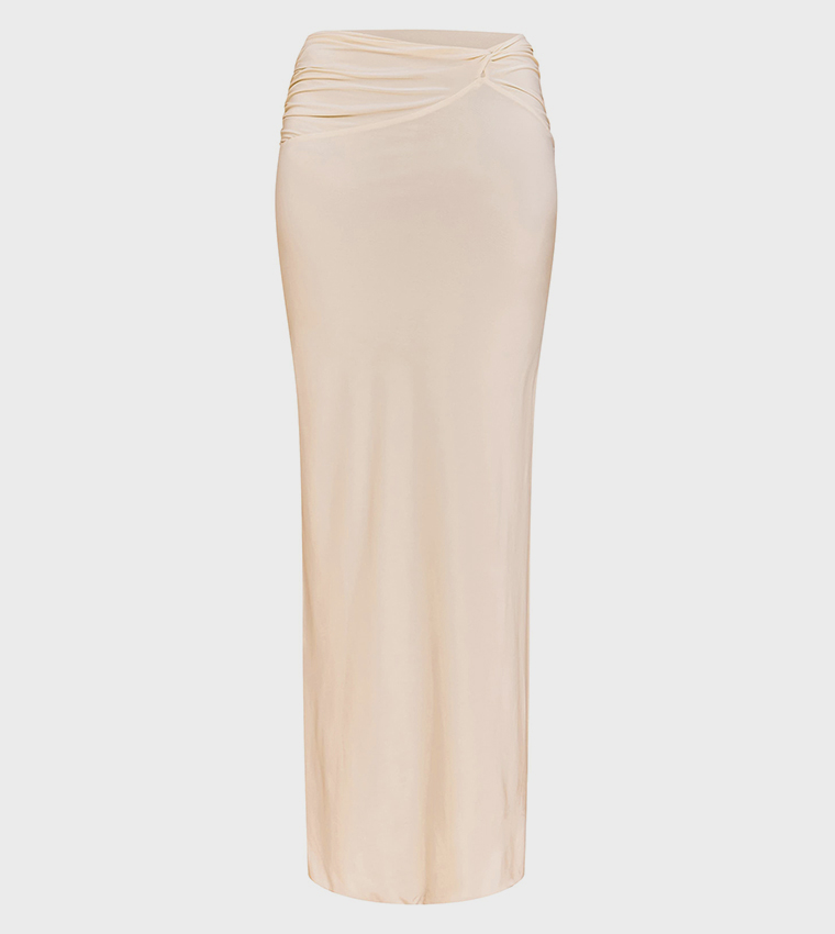 Double Layer Slinky Twist Detail Maxi Skirt