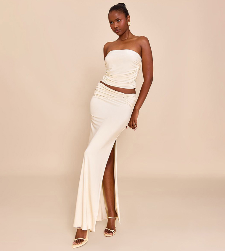 Double Layer Slinky Ruched Bandeau Top