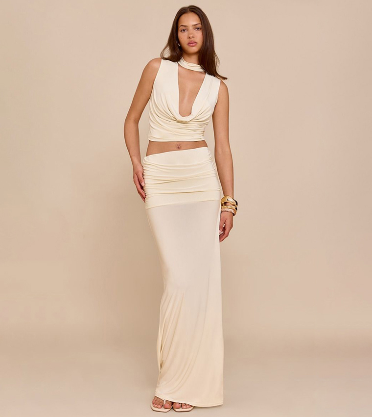 Double Layer Slinky Cowl Neck Crop Top