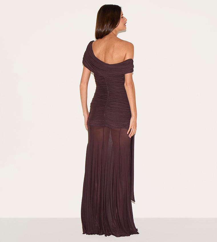 Lined Mesh Bardot Maxi Dress