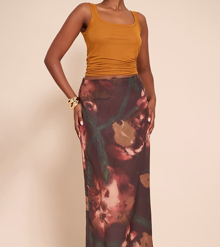 تنورة ماكسي شيفون بطبعة 