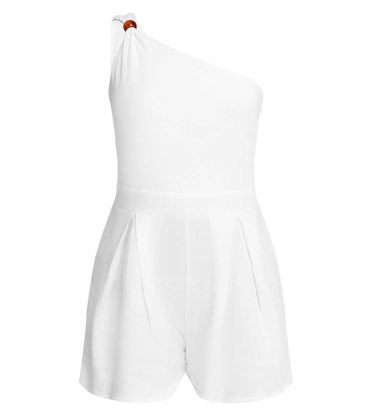 Linen Look Bead Detail One Shoulder Playsuit