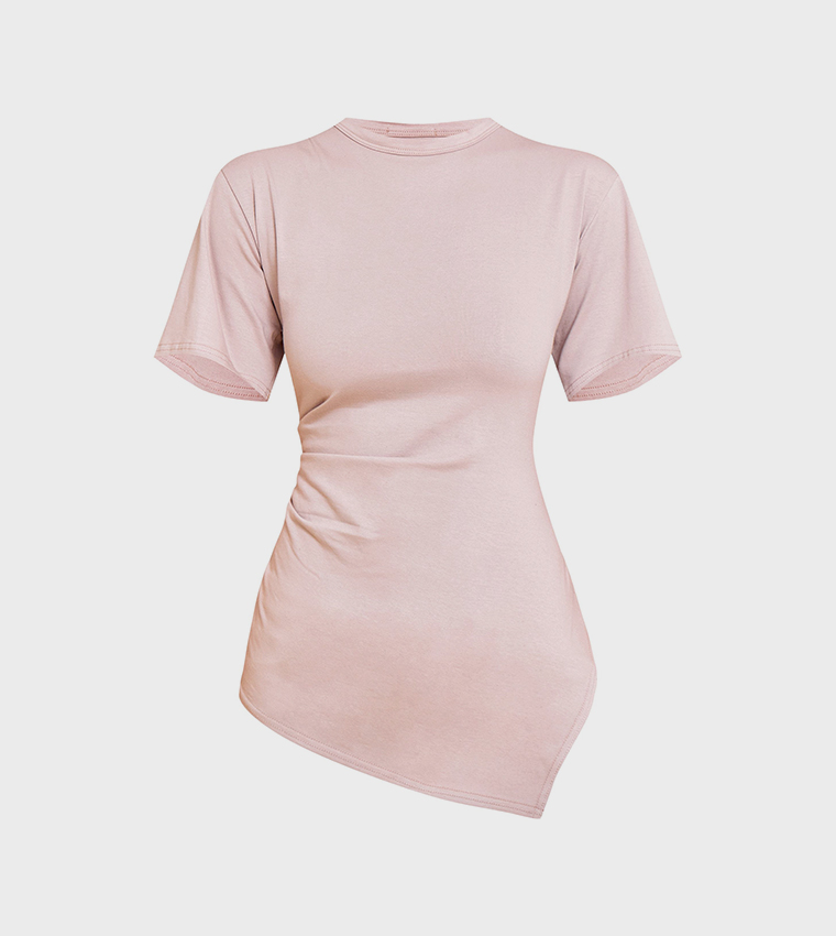Ruched Side Asymmetric Hem T-Shirt