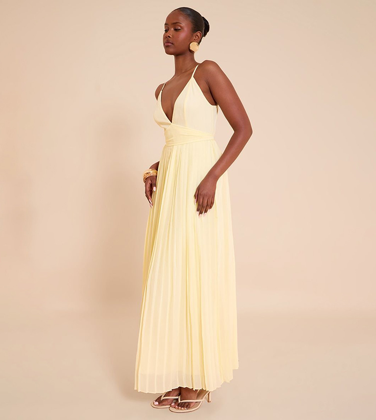 Chiffon Strappy Pleated Belt Detail Maxi Dress