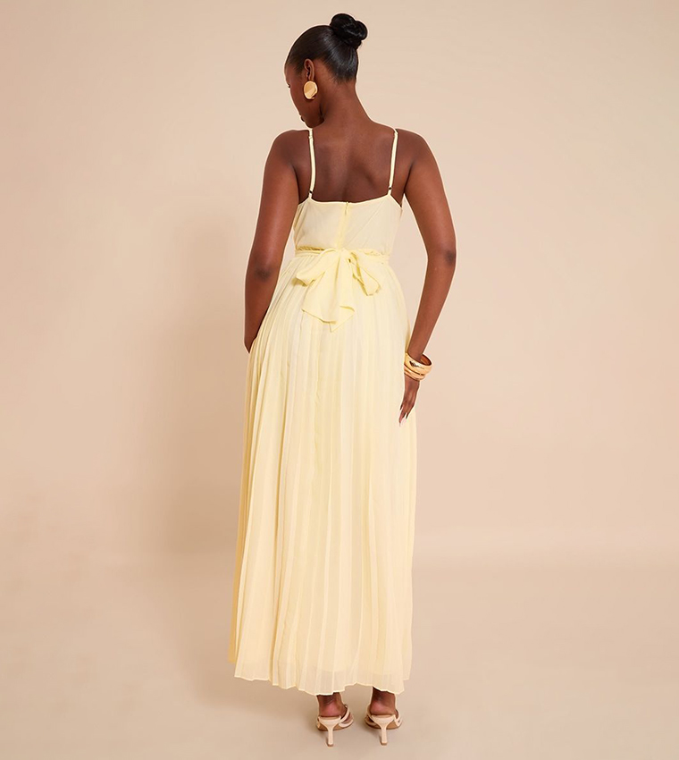 Chiffon Strappy Pleated Belt Detail Maxi Dress