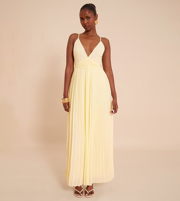 Chiffon Strappy Pleated Belt Detail Maxi Dress