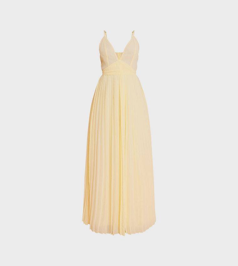 Chiffon Strappy Pleated Belt Detail Maxi Dress