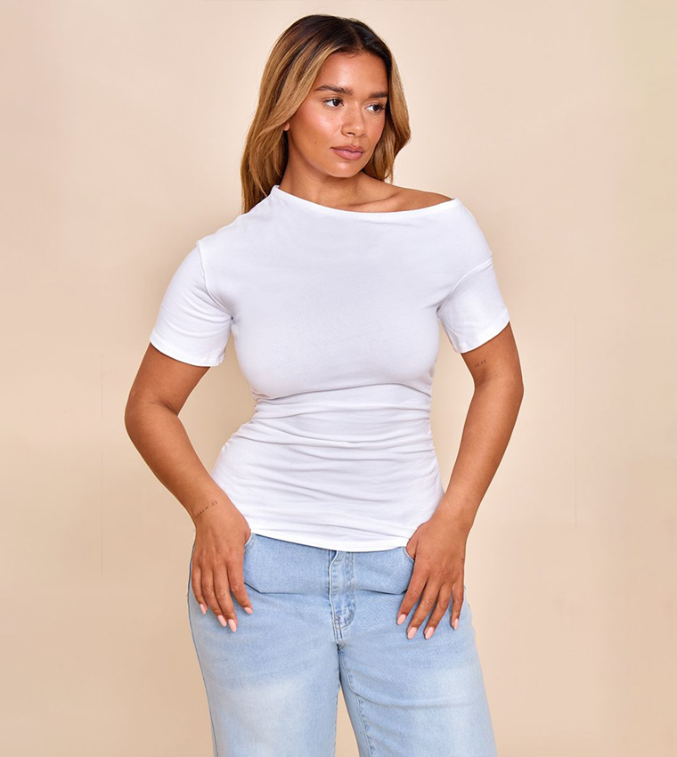 Shape Off Shoulder Ruched Side T-Shirt