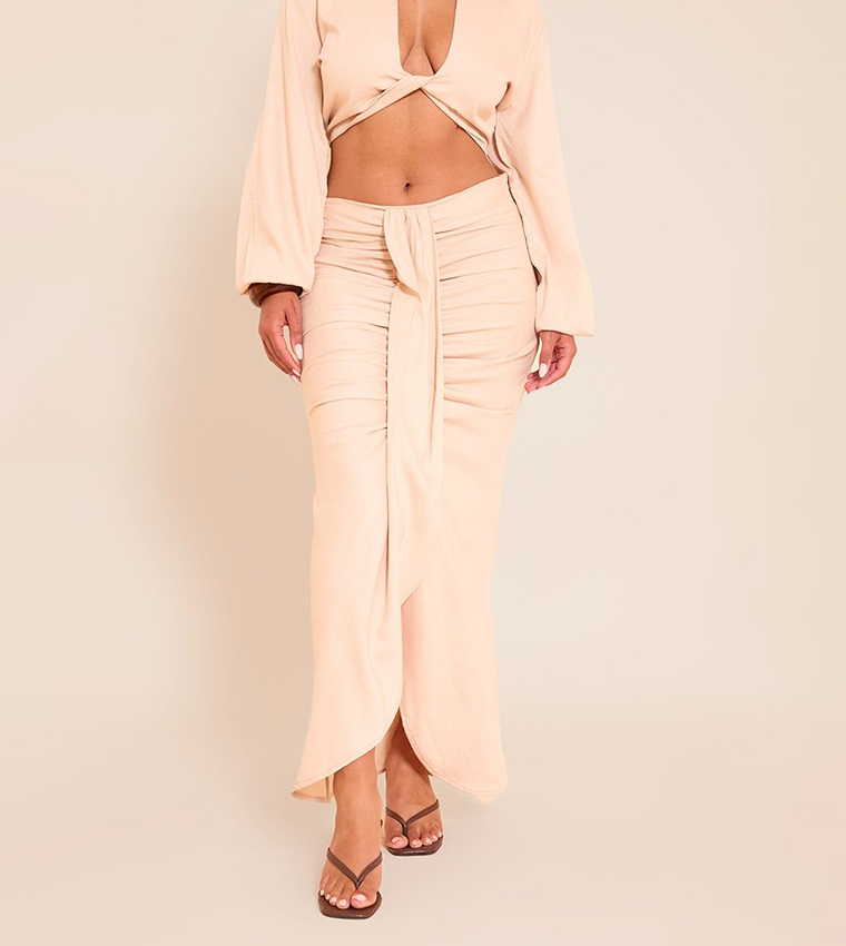 Shape Linen Drape Front Maxi Skirt