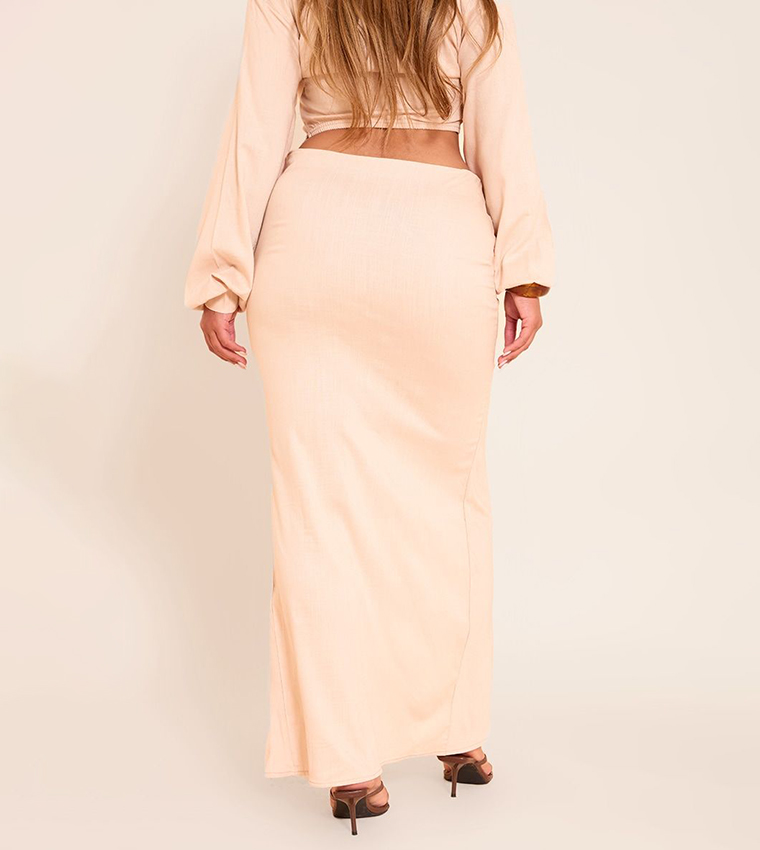 Shape Linen Drape Front Maxi Skirt