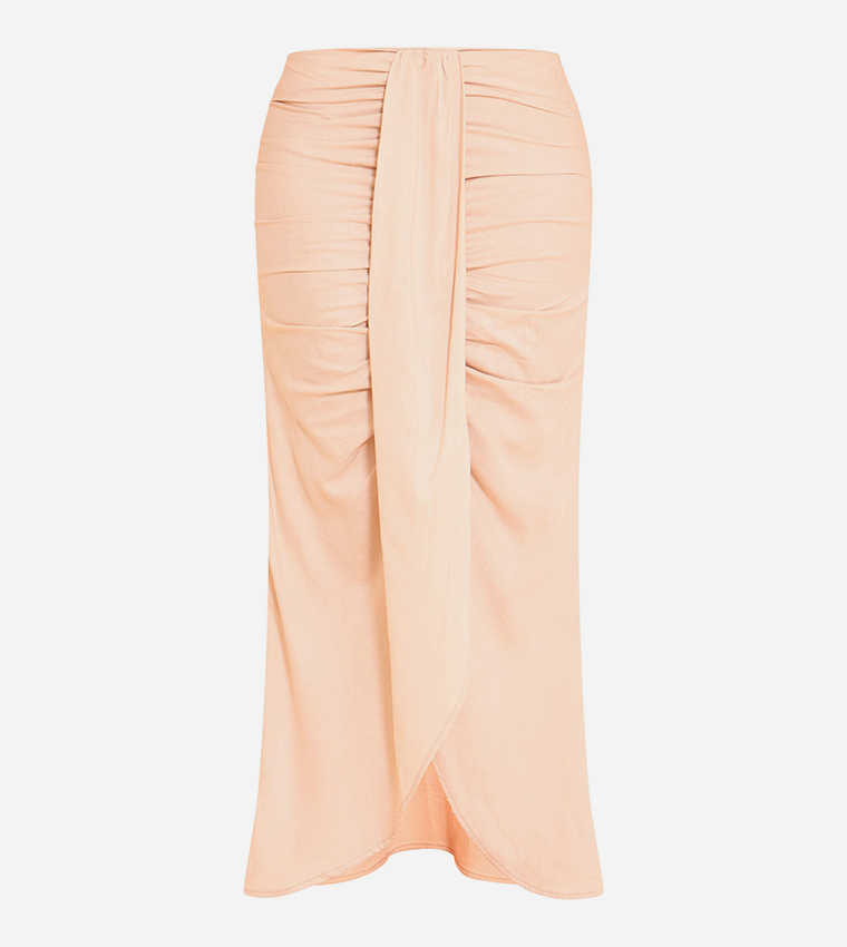 Shape Linen Drape Front Maxi Skirt