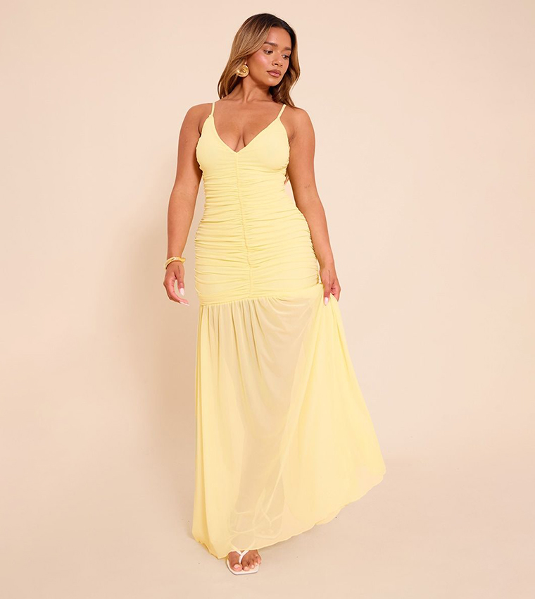 Shape Ruched Front Dropped Hem Maxi Dress