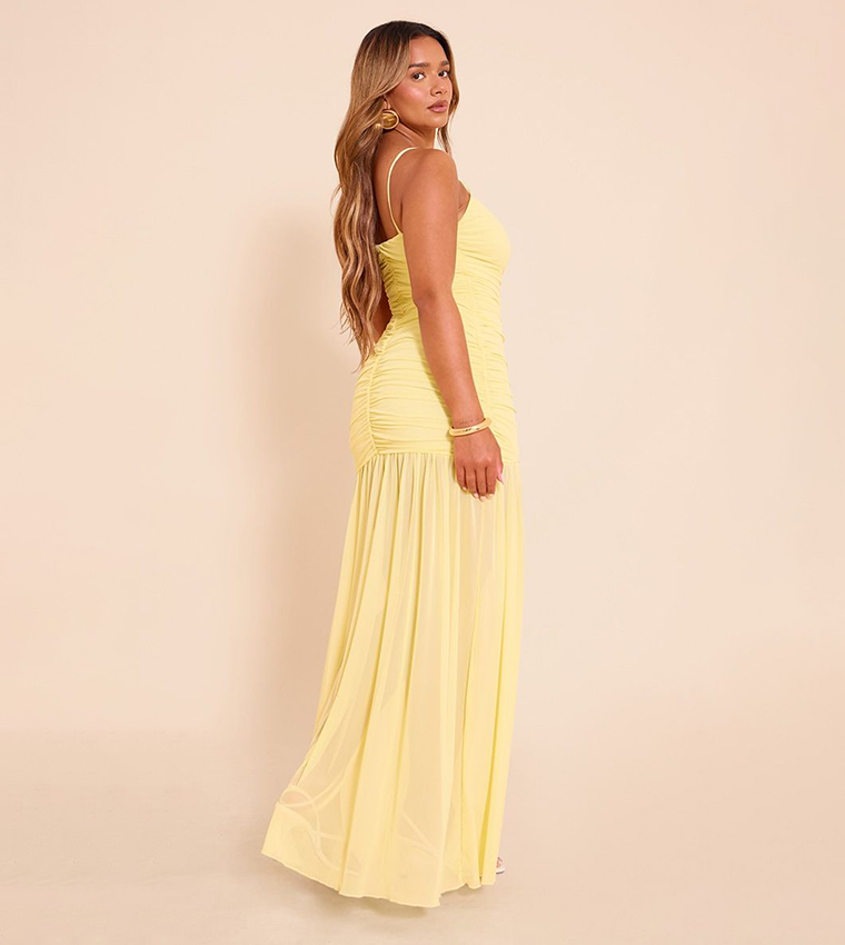 Shape Ruched Front Dropped Hem Maxi Dress