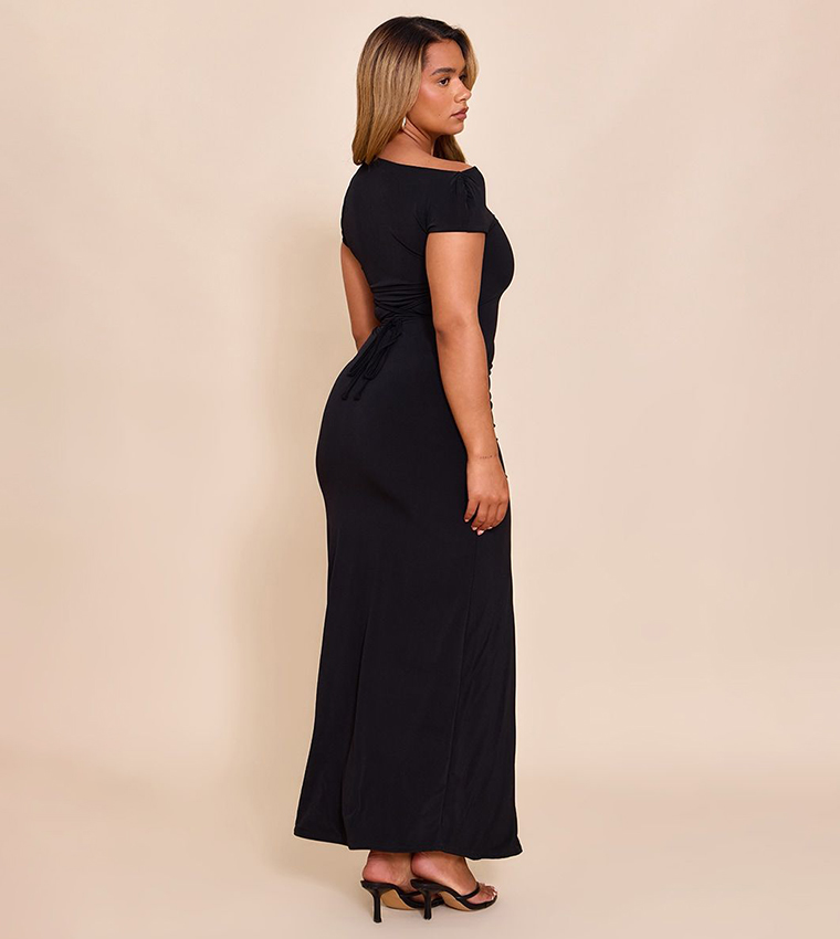 Shape Off Shoulder Lace Up Back Drape Detail Maxi Dress