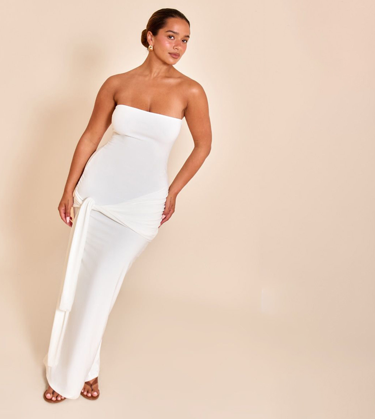 Shape Strapless Wrap Tie Waist Maxi Dress