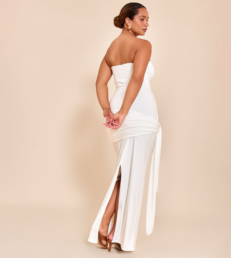 Shape Strapless Wrap Tie Waist Maxi Dress