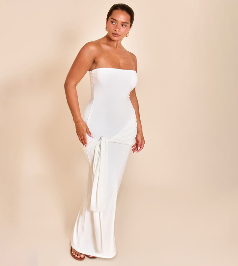 Shape Strapless Wrap Tie Waist Maxi Dress