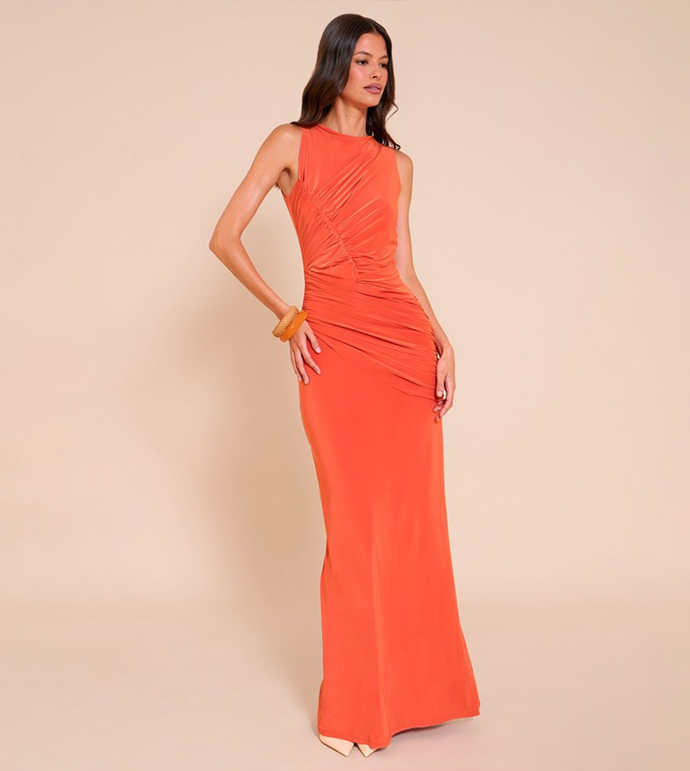 Double Layer Soft Touch Extreme Ruched Maxi Dress