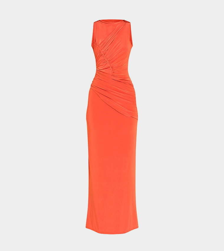Double Layer Soft Touch Extreme Ruched Maxi Dress