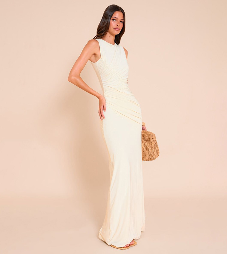 Double Layer Soft Touch Extreme Ruched Maxi Dress