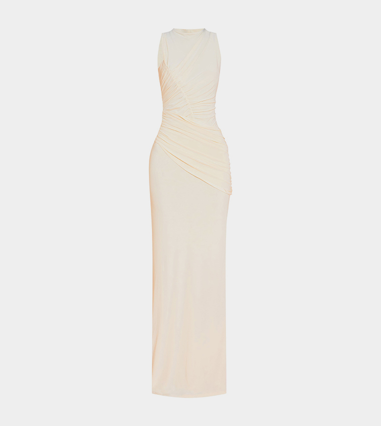 Double Layer Soft Touch Extreme Ruched Maxi Dress
